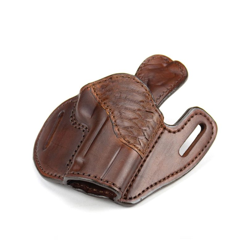 Funda exterior OWB de cuero color marrón rojizo con ribete de pitón - Vista 12