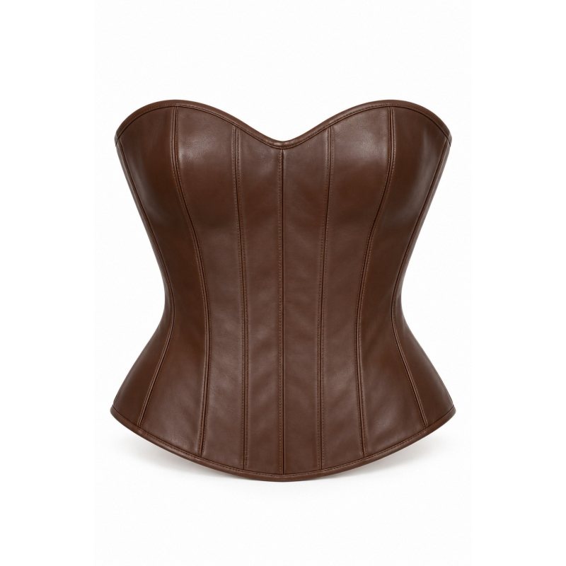 Bustier corsé de piel a medida con escote corazón - Frontal completo y escote corazón