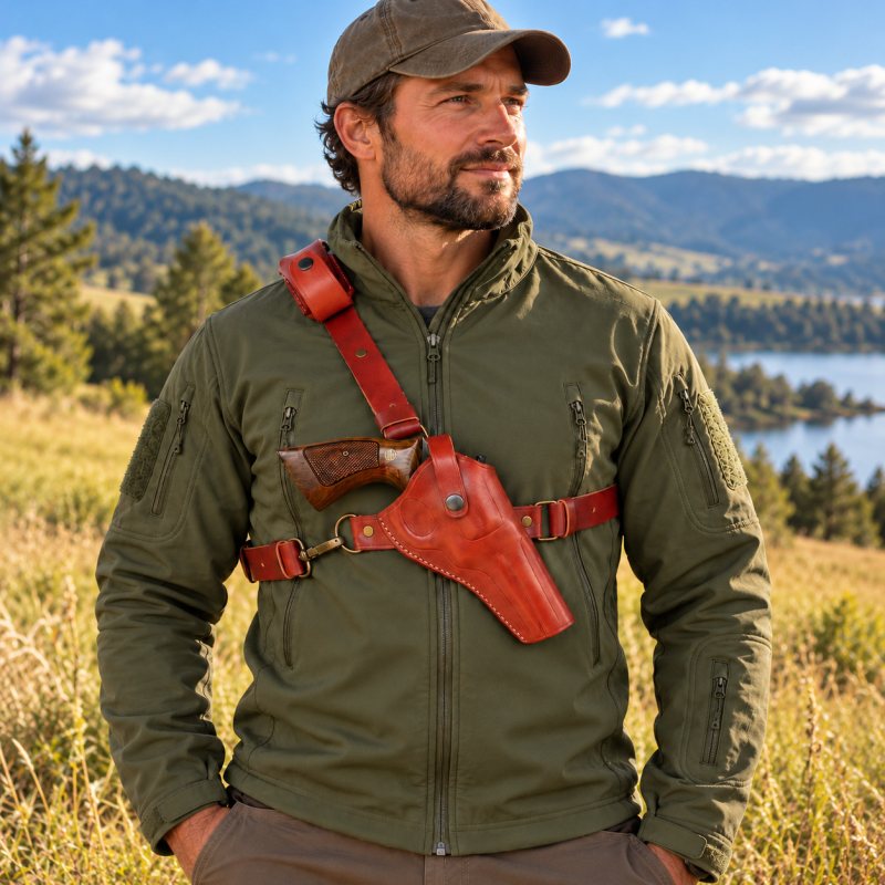 Funda de pecho de cuero marrón para S&W 686/10/19/60 - Vista 2