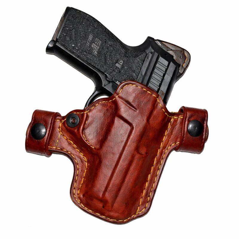 Funda exterior OWB de cuero color habana con correas de broche - Vista 2