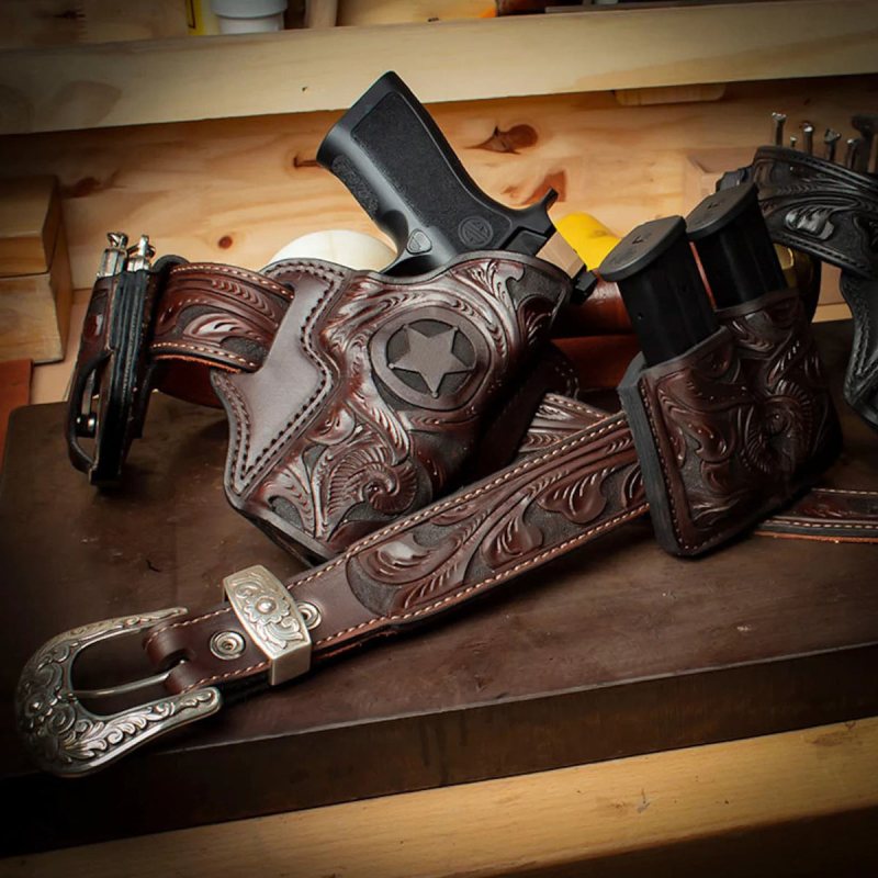Equipo de cinturón portaarmas de cuero con motivos florales Texas BBQ - Vista 20