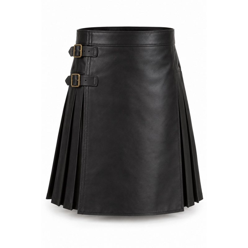 Kilt tradicional de piel plisada a medida - Delantal delantero completo y dos hebillas