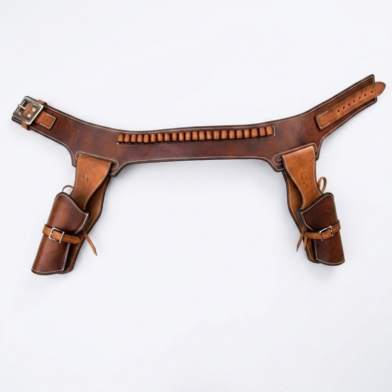 Cinturón Western de cuero marrón con dos fundas para revólver y trabillas para cartuchos - Vista 5