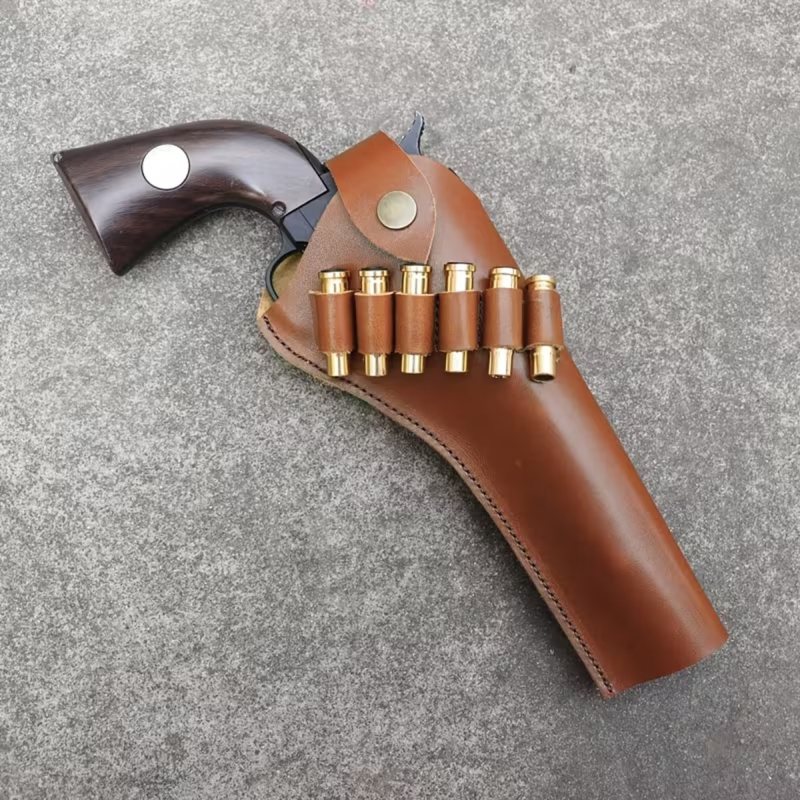 Funda Western vintage de cuero para revólver con trabillas para cartuchos - Vista 1