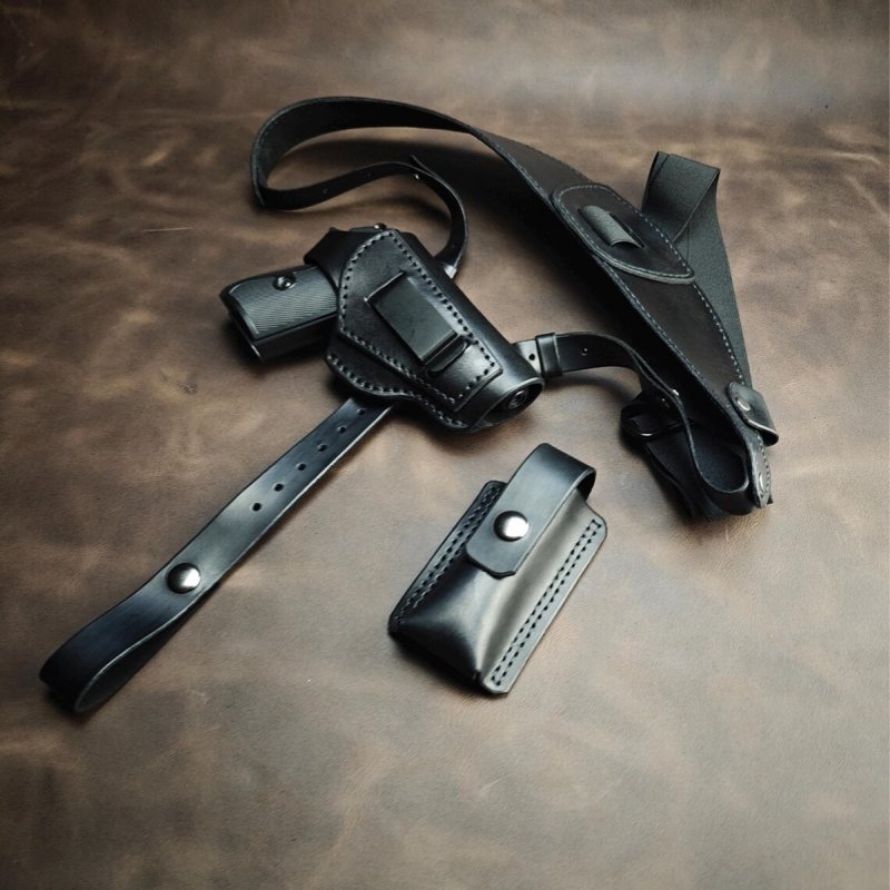 Funda de hombro de cuero negro para PPK/S con bolsa para clips - Vista 3
