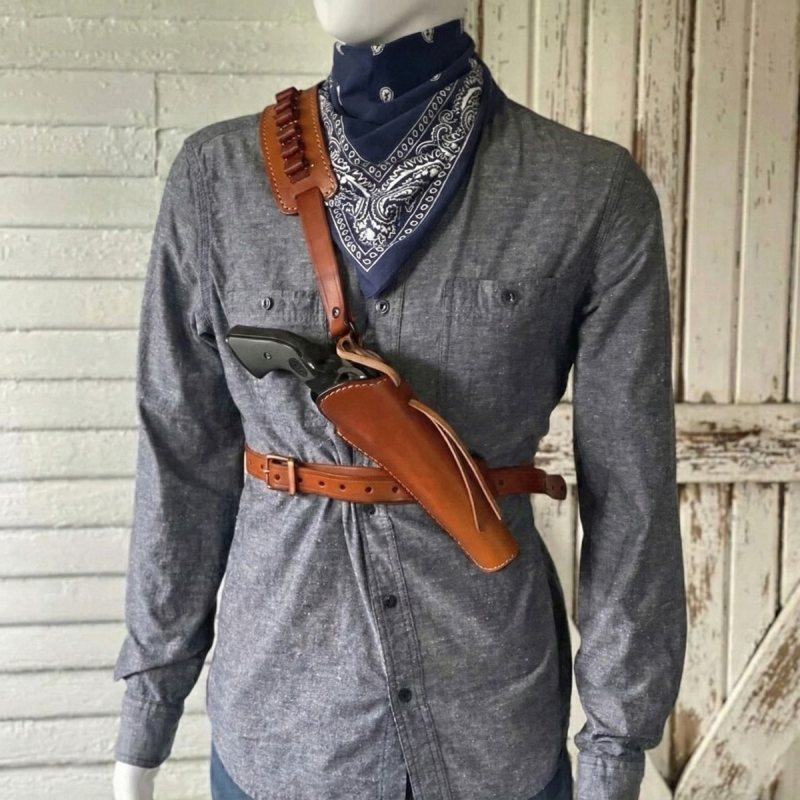 Equipo western de funda de hombro de cuero con trabillas para cartuchos - Vista 14