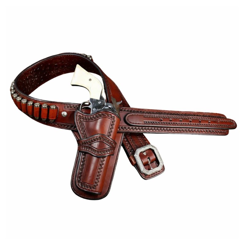 Cinturón portaarmas western de cuero repujado con una funda para revólver - Vista 4