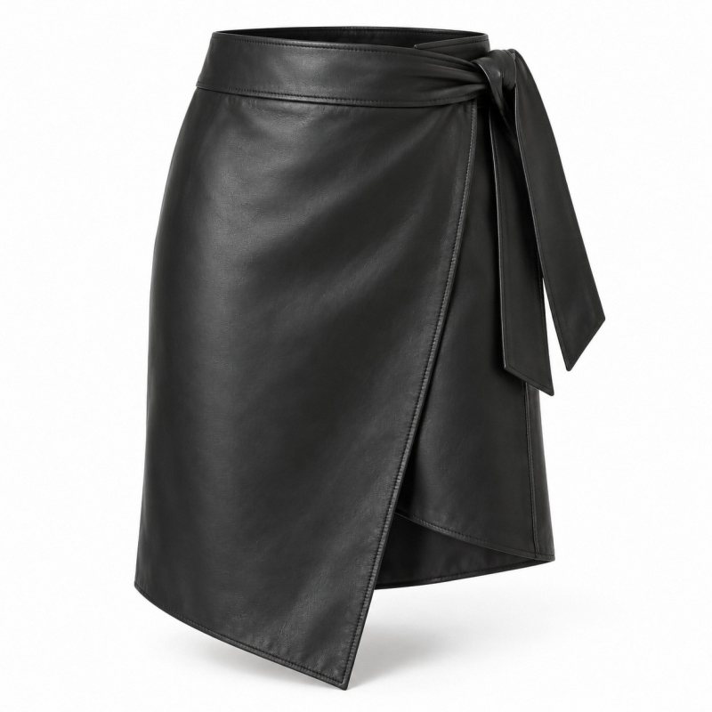 Falda asimétrica cruzada de piel para mujer - Vista completa del producto
