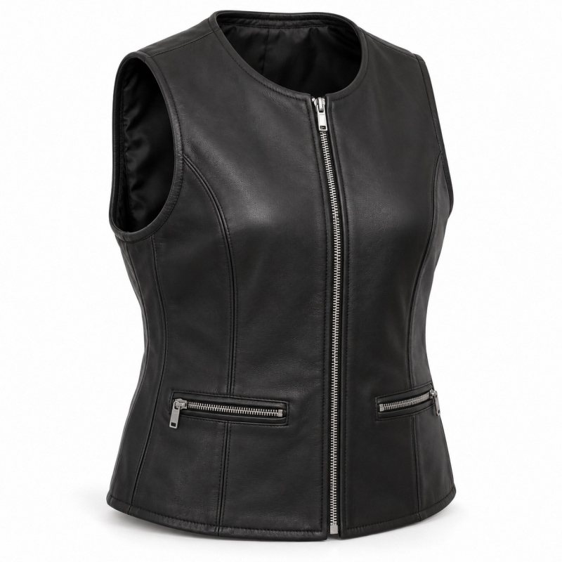 Chaleco de piel estilo club para mujer para porte oculto - Vista frontal completa