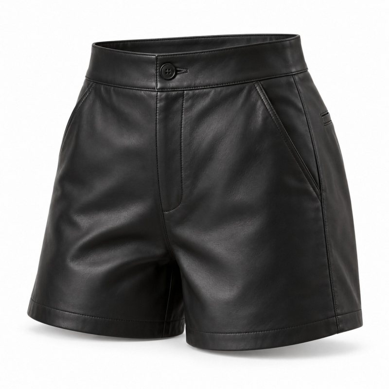 Pantalones cortos de piel de tiro alto para mujer - Vista completa del producto