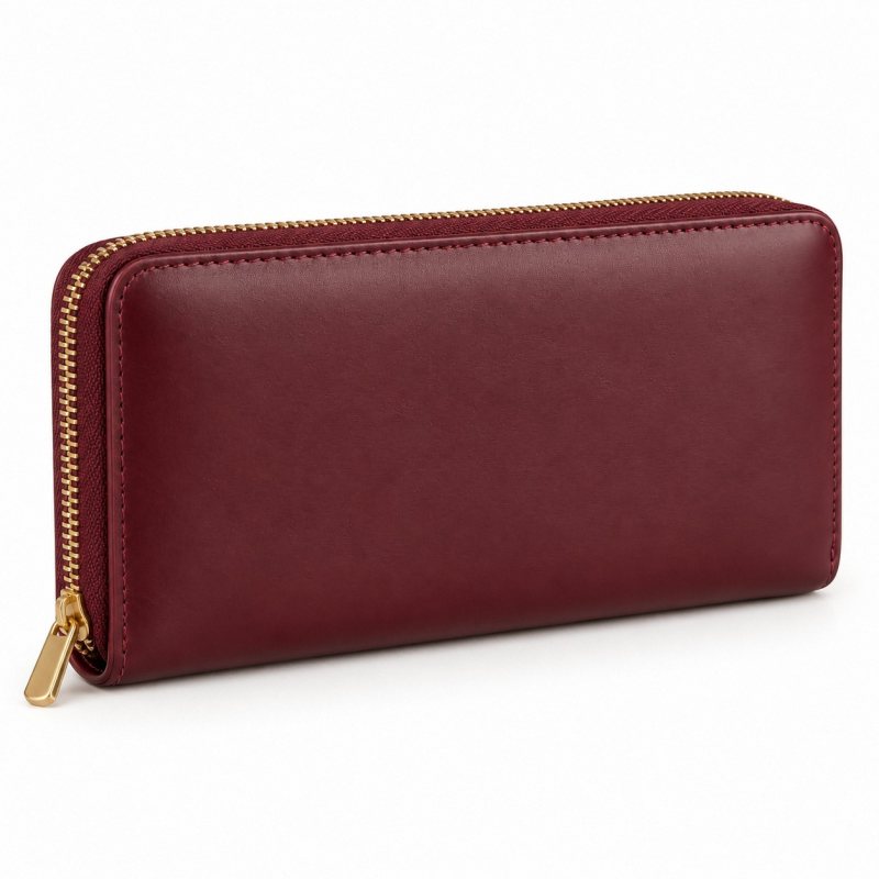 Cartera continental de piel para mujer con cremallera - Vista exterior cerrada