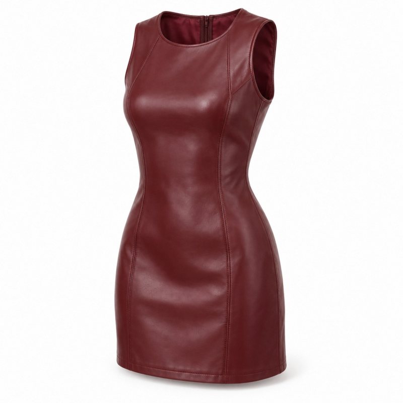 Minivestido de piel sin mangas para mujer - Vista completa del producto