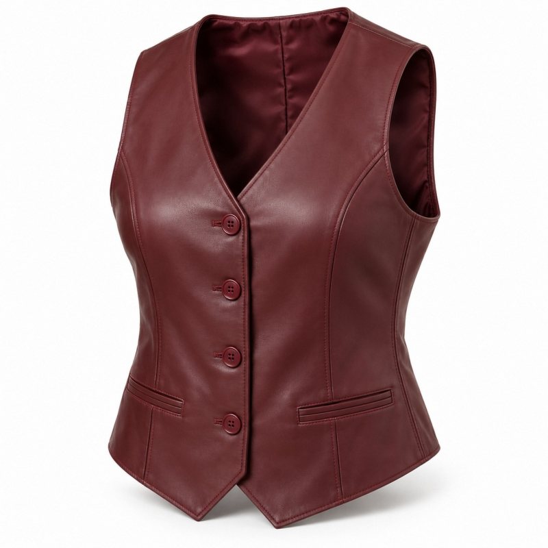 Chaleco de piel de corte sastre para mujer - Vista frontal completa