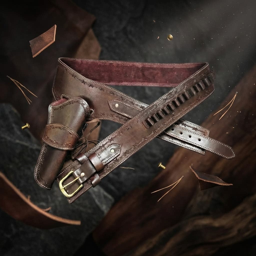 Cinturón portaarmas y funda western de cuero